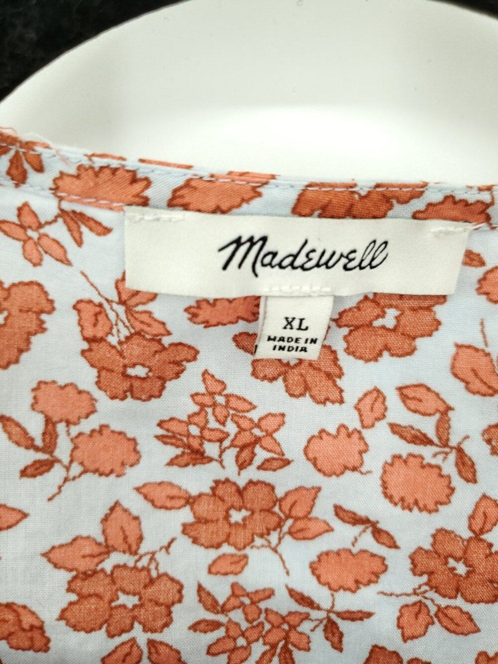 Madewell Fiore Floral Short Sleeve Cotton Wrap Dress XL Blue/Red-Orange Floral - Picture 5 of 15